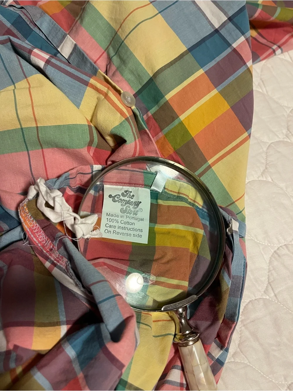 The company store, summertime madras plaid  100% cotton king duvet